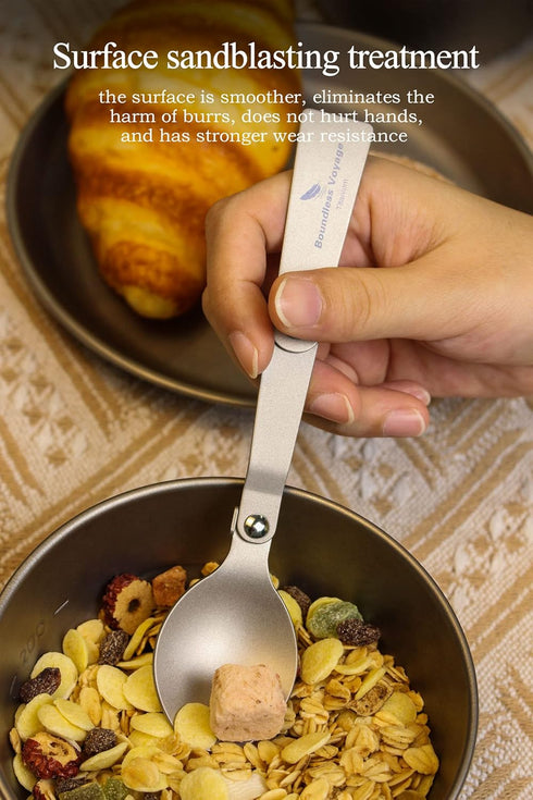 iBasingo Titanium Folding Spoon Camping Cutlery Coffee Tea Soup Dessert Food Serving Spoon Lightweight Portable Dinnerware Travel Backpacking Picn...