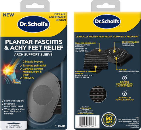 Dr. Scholl's® Plantar Fasciitis & Achy Feet Relief Arch Support Sleeve, Cushioned Arch Support, Compression Band, Foam Pad Insert, Non Slip Sole, ...