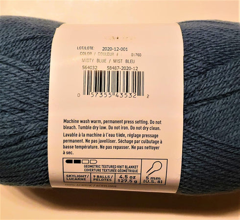 Loops & Threads Impeccable Yarn - 1 Ball 4.5 Ounces - Misty Blue...