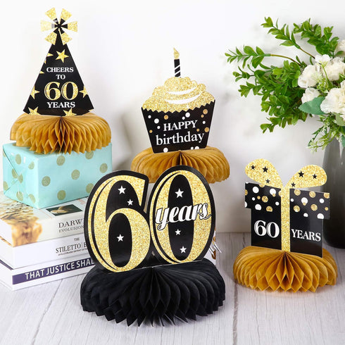 8 Piece 60th Birthday Decoration for Men Women 60th Birthday Centerpieces Honeycomb Table Centerpieces Cheers to 60 Years Table Toppers for Sixty ...