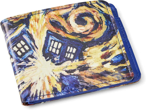 Doctor Who Bi-Fold Wallet Van Gogh Exploding TARDIS - Vinyl Men's Novelty Pocket Storage With Billfold, Card Slots & Clear ID Display - Features B...