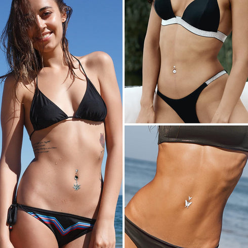 Sanfenly 14G Nipple Rings Belly Button Rings for Women 316L Surgical Steel Curved Navel Barbell CZ Weed Butterfly Tongue Rings Belly Nipple Pierci...