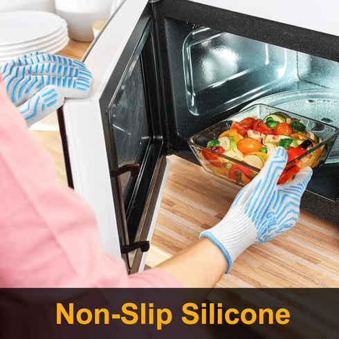 BBQ Gloves, Oven Gloves 1472? Extreme Heat Resistant, Grilling Gloves Silicone Non-Slip Oven Mitts, Kitchen Gloves for BBQ, Grilling, Cooking, Bak...