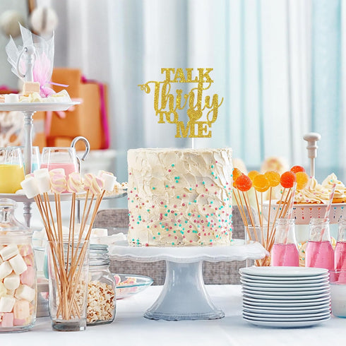 Talk Thirty to Me Cake Topper, Gold Glitter Dirty 30 for 30th Birthday Wedding Anniversary Hello 30 Party Decoration Supplies...