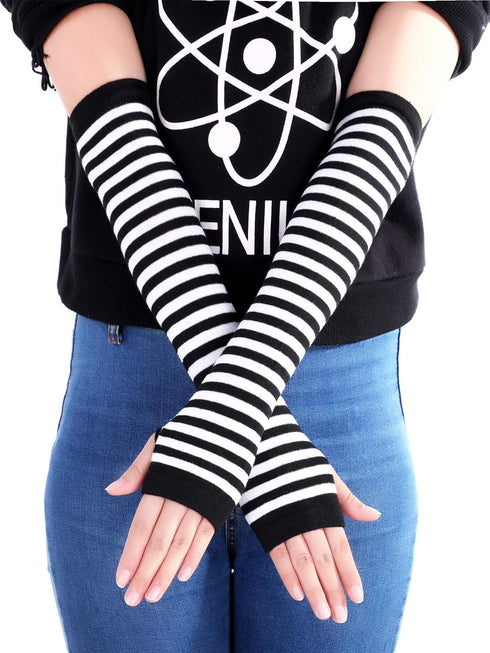 Bememo 4 Pairs Punk Gothic Long Fingerless Gloves Knitted Arm Warmer Elbow Length Thumb Hole Gloves...