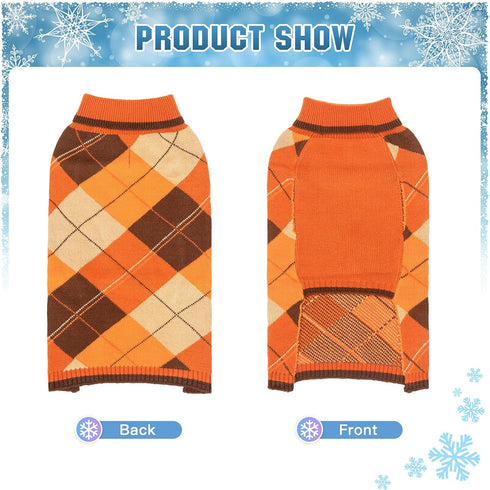 Dog Sweater Pet Knitted Clothes - Classic Plaid Pull Over Turtleneck Dog Sweaters with Leash Hole Warm Dogs Winter Clothing for Small Medium Dogs ...