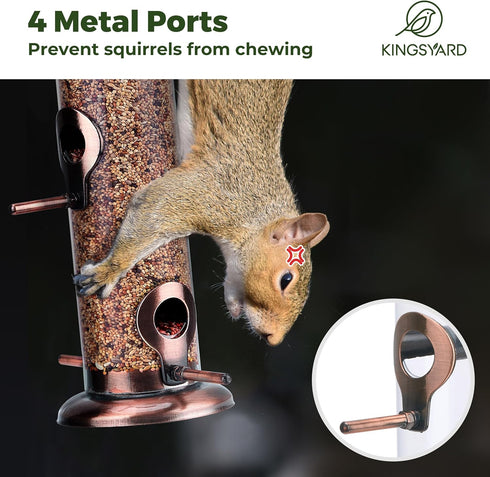 Kingsyard Metal Bird Feeders for Outdoors Hanging, Extra Thick Tube Bird Feeder w/Steel Hanger & 4-Port, 15 inch, Chew-Proof, Weather and Water Re...