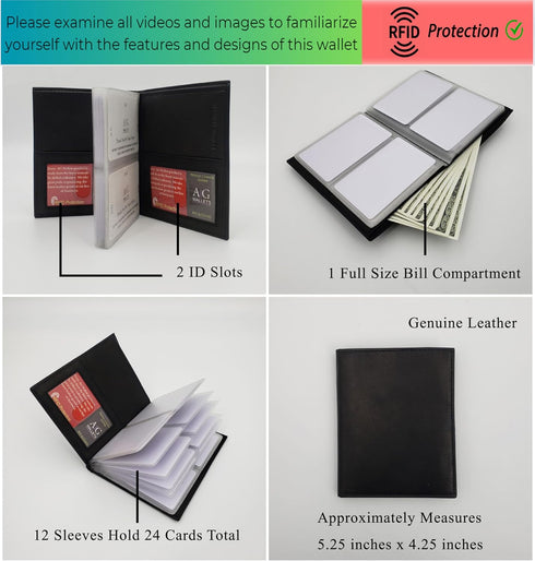 RFID Signal Blocking Leather European Hipster Wallet, Black, 5 x 4.5-Inch...