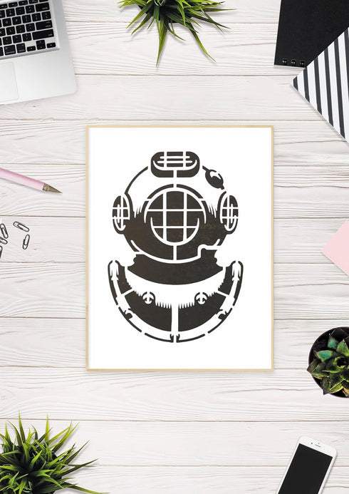 Navy Dive Helmet Stencil, Diver Helmet 8.5 x 11 Custom Stencil, Perfect for Maritime Art & DIY Projects...