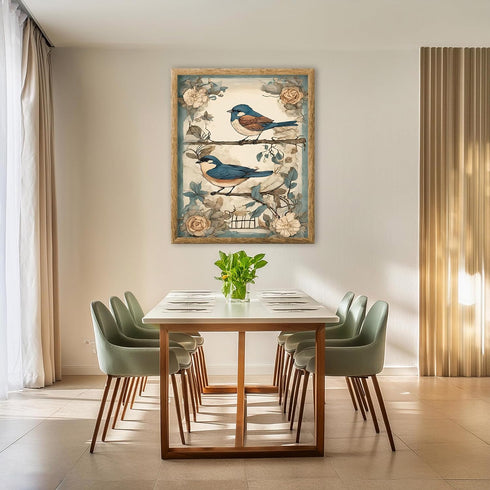 Posterizer 1 pcs- Two blue birds with wild flowers arround them-Art for Animal Lovers-Floral Botanical Art- Gift for Men Women Teens-Decor for Ho...