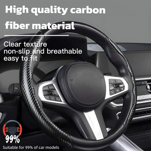 Generic Car Steering Wheel Cover Matte Carbon Fiber 2-3pcs, Steering Wheel Wrap Set Non-Slip Protector Interior Decoration 14.5"" to 16"" Steering...
