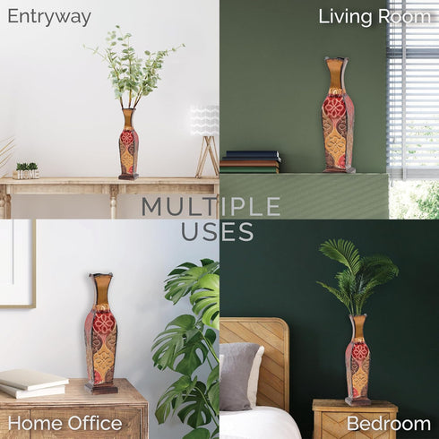Elements Harlequin Embossed Decorative Metal Vase, Home Decor for Dried Flower and Artificial Floral Arrangements, Living Room, Bedroom, Table Cen...