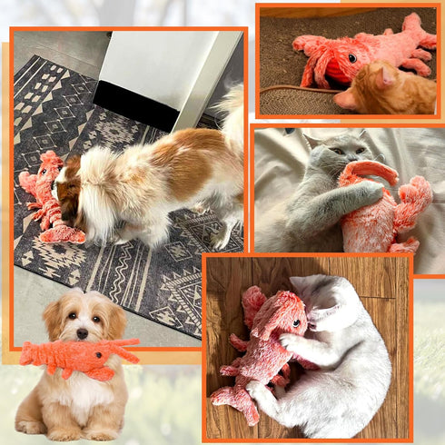 Palksky Wiggly Lobster Dog Toy, Funny Lobby Interactive Dog Toys Lobster, Floppy Lobster Pet Squeak Toys, USB-Rechargeable Action Moving Dog Toy, ...