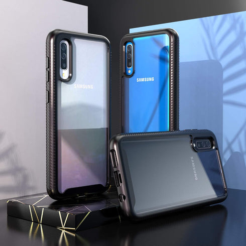 for Galaxy A50 Case,Hybrid 2 in 1 Slim Fit Heavy Duty Protection Shock Resistant Sturdy Shockproof Clear Case with Black Bumper Cover for Galaxy A...