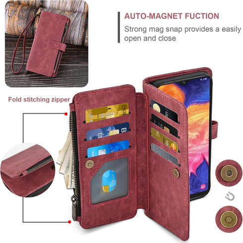 Asuwish Phone Case for Samsung Galaxy A10e Wallet Cover and Tempered Glass Screen Protector Leather Flip Credit Card Holder Stand Lanyard Wrist St...