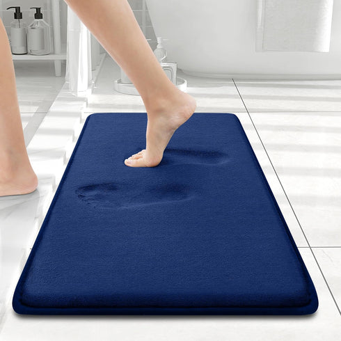 Smiry Memory Foam Bath Mat 24x16, Extra Soft and Absorbent Bathroom Mats, Non Slip Washable Carpet for Floor, Shower and Tub, Navy Blue...