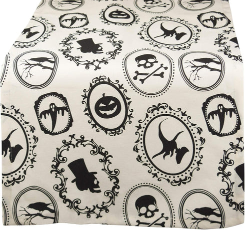 DII Halloween Party Tabletop Decor, Reusable & Machine Washable Cotton Fabric, Table Runner, 14x72, Spooky Portraits...