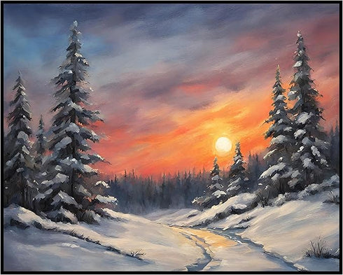 Posterizer 1 pcs-snowy jungle in winter in oil painting style-6-Landscape & Nature Art-GIft for Men Women Teens-Living Room Bedroom Decor- unframe...