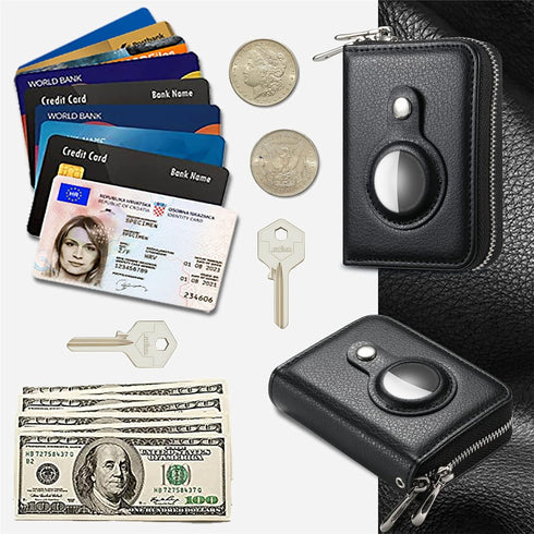 AirTag Credit Card Holder Wallet for Men Women Air Tag RFID Blocking Leather Cash Cards Organizer Zipper Wallet Case Black...