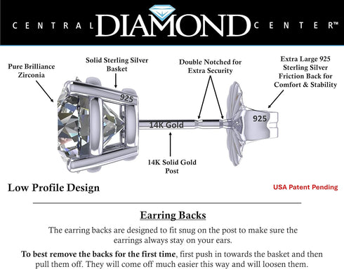 14K Solid Gold Post & Silver Simulated Diamond Stud Earrings-cubic zirconia earrings studs .30ct to 8.00ct...