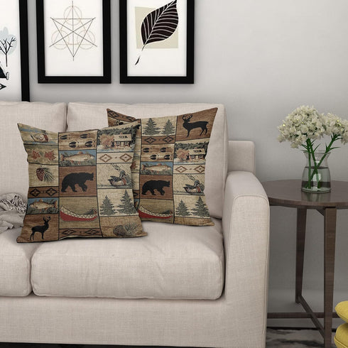 Western Rustic Bear Throw Pillows Cover Set of 2 Wild Animal Bear Deer Moose Pillow case 18x18 inch Lodge Wildlife Cotton Linen Outdoor Cabin Deco...