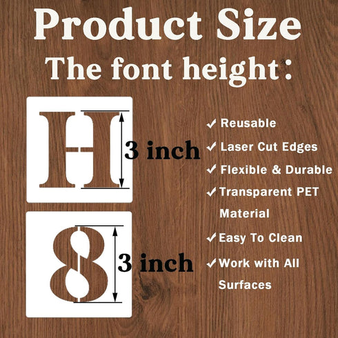 3 Inch Letter Stencils and Numbers, 40 Pcs Alphabet Drawing Templates, Reusable Plastic Art Craft Stencils for Painting on Wood, Wall, Fabric, Roc...