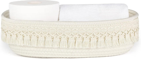 Dahey Woven Basket Macrame Storage Basket for Toilet Tank Top Boho Bathroom Decor Toilet Paper Basket for Bathroom Organizing, Gift Baskets Empty ...