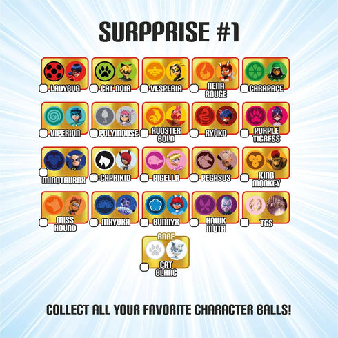 Miraculous Ladybug, 4-1 Surprise Miraball, 2 Pack, Toys for Kids with Collectible Character Metal Ball, Kwami Plush, Glittery Stickers and White R...