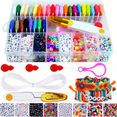 Peirich Friendship Bracelet Making Beads Kit, Letter Beads,22 Multi-Color Embroidery Floss Over 1900 pcs"A-Z" Alphabet Beads Beads Bracelets Strin...