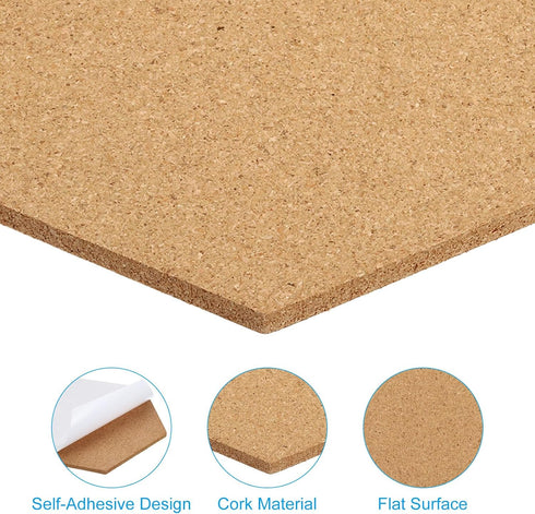 PATIKIL 9x8" 1/4" Thick Cork Board Tiles, 4 Pack Self Adhesive Hexagon Bulletin Board Display Corkboard for Floor Wall Home Office Classroom DIY, ...