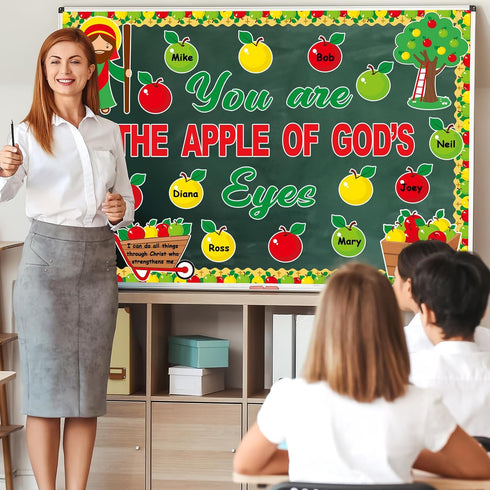 gisgfim Christian Jesus Bulletin Board Decoration Set Religious Apple Borders Cutouts Welcome back to school Decor Sunday School Classroom Door Pa...