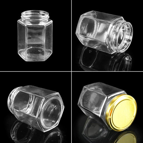 Betrome 30 Pack 6oz Hexagon Glass Jars with Gold Lids, 180ml Clear Glass Canning Jars Honey Jars Spice Jars Mason Jars for Jams, Shower Favors, We...