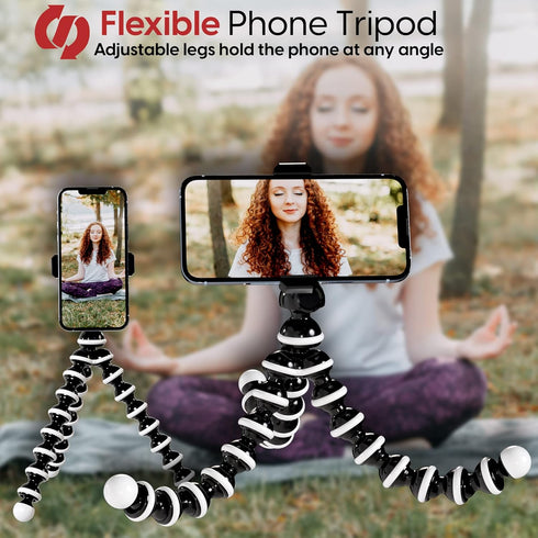 TALK WORKS Flexible Tripod for iPhone, Android, Camera - Bendable Legs, Adjustable Stand Holder with Mini Wireless Remote for Selfies, Vlogging, B...