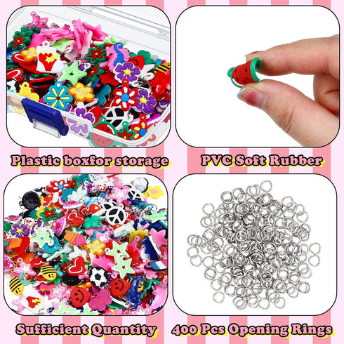 Hanaive 400 Pcs Rubber Band Bracelet Charms Summer Rubber Loom Band Charms Silicone Bracelet Charms Colorful Jewelry Making Kit DIY Necklace Brace...