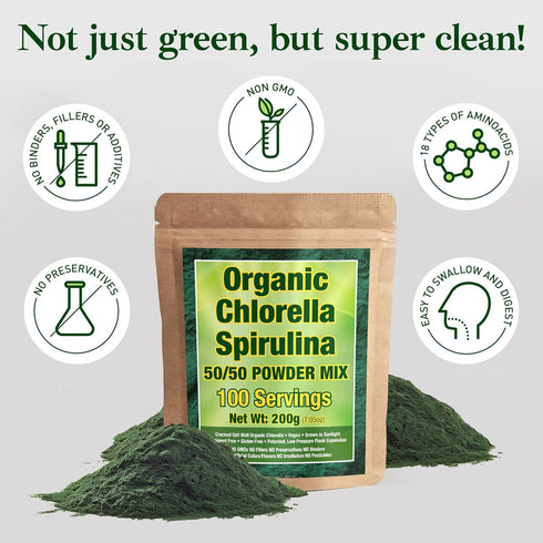 Good Natured Organic Spirulina and Chlorella Powder 50/50 Mix - 3 Month Supply - Vegan & Non-GMO Chlorella and Spirulina Powder...