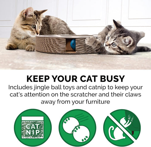 Furhaven Scratching Pad Ball Track Cat Toy w/ Catnip for Indoor Cats - Round Busy Box Scratcher - Tan, One Size...
