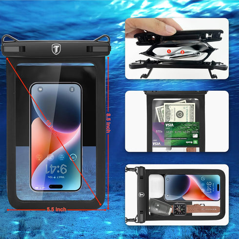 Double Space Waterproof Phone Pouch Case for Motorola Moto G Stylus G Power G 5G G Pure G Play Edge, 8.5" Large Underwater Phone Holder Cellphone ...