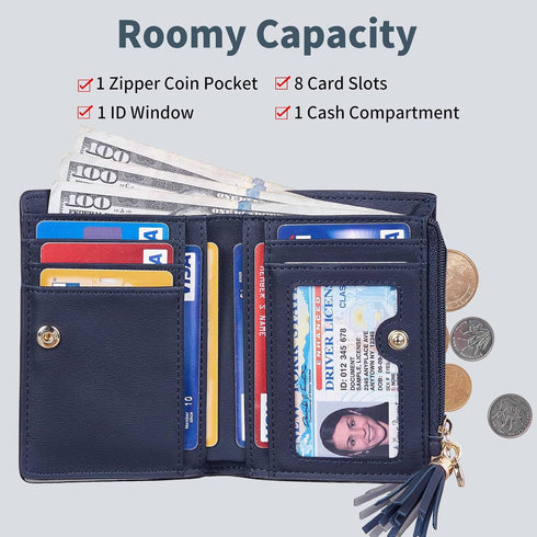 Gostwo Wallet Women, Bifold Leather Small Wallets Woman, Slim RFID Credit Card Wallet with ID Window & Zippered Coin Pocket, Cute Small Wallet wit...