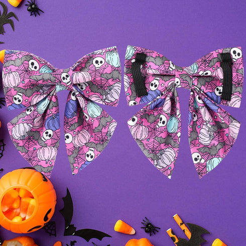 Halloween Dog Collar with Bow Tie, Pumpkin Cotton Bowtie Collar for Puppy Girl Dog or Cat, Halloween Bow Tie Collar with Durable Metal Buckle, Ado...