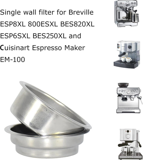 50mm Dual Wall Filter Basket Filter One Cup and BES820XL/205 Two Cup for Br ESP8XL 800ESXL BES820XL ESP6SXL BES250XL and Espresso Maker EM-100 (2 ...