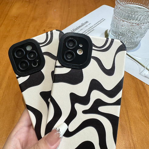 Designed for iPhone 14 Phone Case, Soft PU Leather TPU and Cute Art Wavy Painted for Women Girls, Slim Protective Shockproof Compatible with iPhon...
