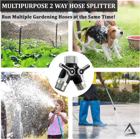Hose Splitter 2 Way, Heavy Duty Metal Connector, Two Way Garden Hose Splitter, High Flow Spigot Faucet Bib Adapter, Solid Double Y Shut Off Valve ...
