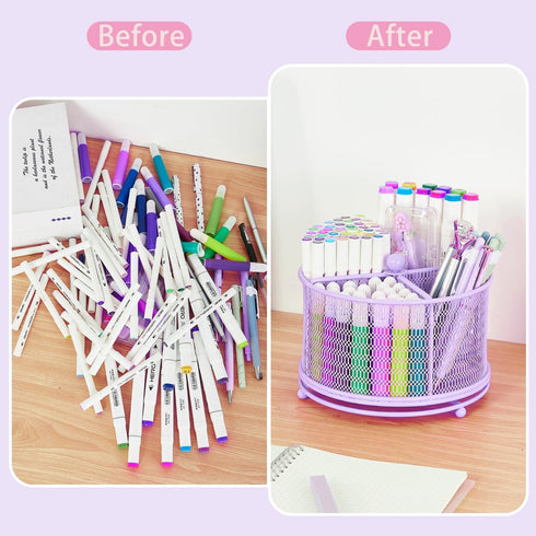 360-Degree Rotating Pencil Holder, Art Supply Storage Desk Organizers and Accessories, Pen Holder for Desk, Marker Organizer for School Office Sup...