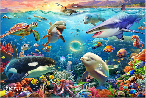 Underwater World Jigsaw Puzzles for Kids Ages 4-8 4-6 5-8 8-10 Year Old,100 Piece Ocean Shark Whale Jigsaw Puzzle for Children Learning Educationa...