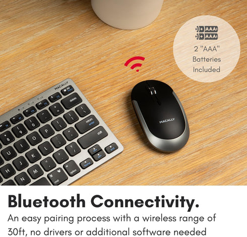 Macally Wireless Bluetooth Mouse for Mac, MacBook Pro/Air, iPad, and PC - Quiet Click and Comfortable Wireless Mouse - Compatible Wireless Apple M...