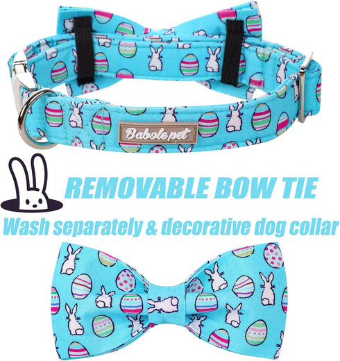 Dog Collar Easter Gift with Bow Tie, Rabbit Egg male Dog Collar with Safety Metal Buckle Adjustable Puppy Collars for Small Medium Large Boy & Gir...