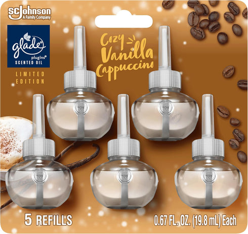 Glade PlugIns Refills Air Freshener, Scented and Essential Oils for Home and Bathroom, Cozy Vanilla Cappuccino, Limited Edition Scent, 3.35 Fl Oz,...