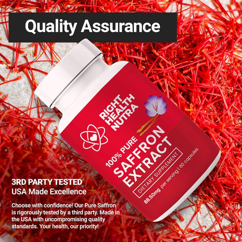 Saffron Extract 88.50mg - 60 Capsules - 100% Pure Saffron Supplements - Saffron Capsules - Saffron Supplements - Improves Mood - Saffron Pills for...
