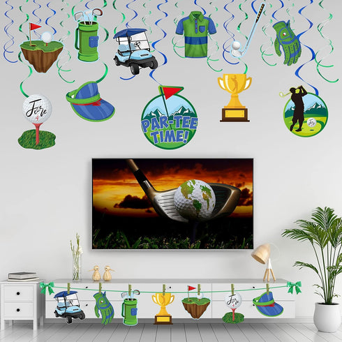 Clabby 41 Pcs Golf Party Decorations Swirls, Birthday Retirement Sports Theme Party Supplies Golf Cutouts Foil Hanging Swirls Ceiling Decor for Ki...