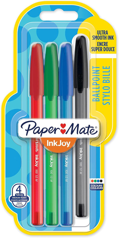 Paper Mate InkJoy 100ST Ballpoint Pens | Medium Point (1.0mm) | Classic Colours | 4 Count...